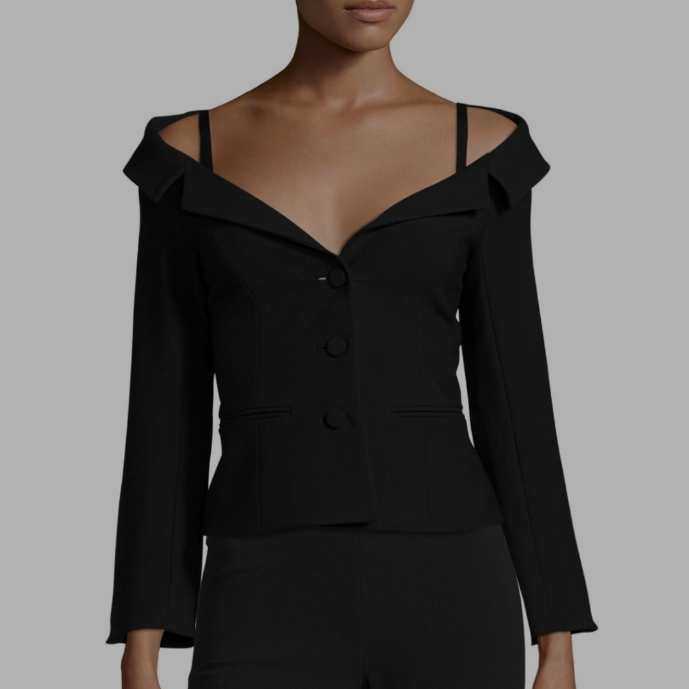 CINQ A SEPT NWT OFF SHOULDER LINED ANGELINA BLACK BADAZZ BLAZER SIZE 6
